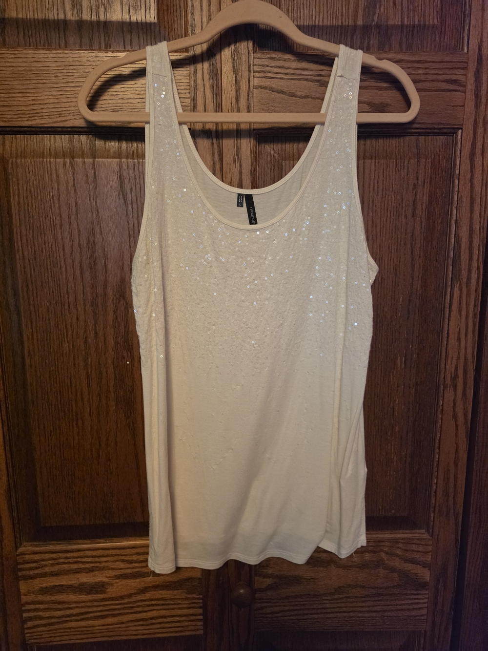 Maurices Cream Sequin Scoop Neck Tank